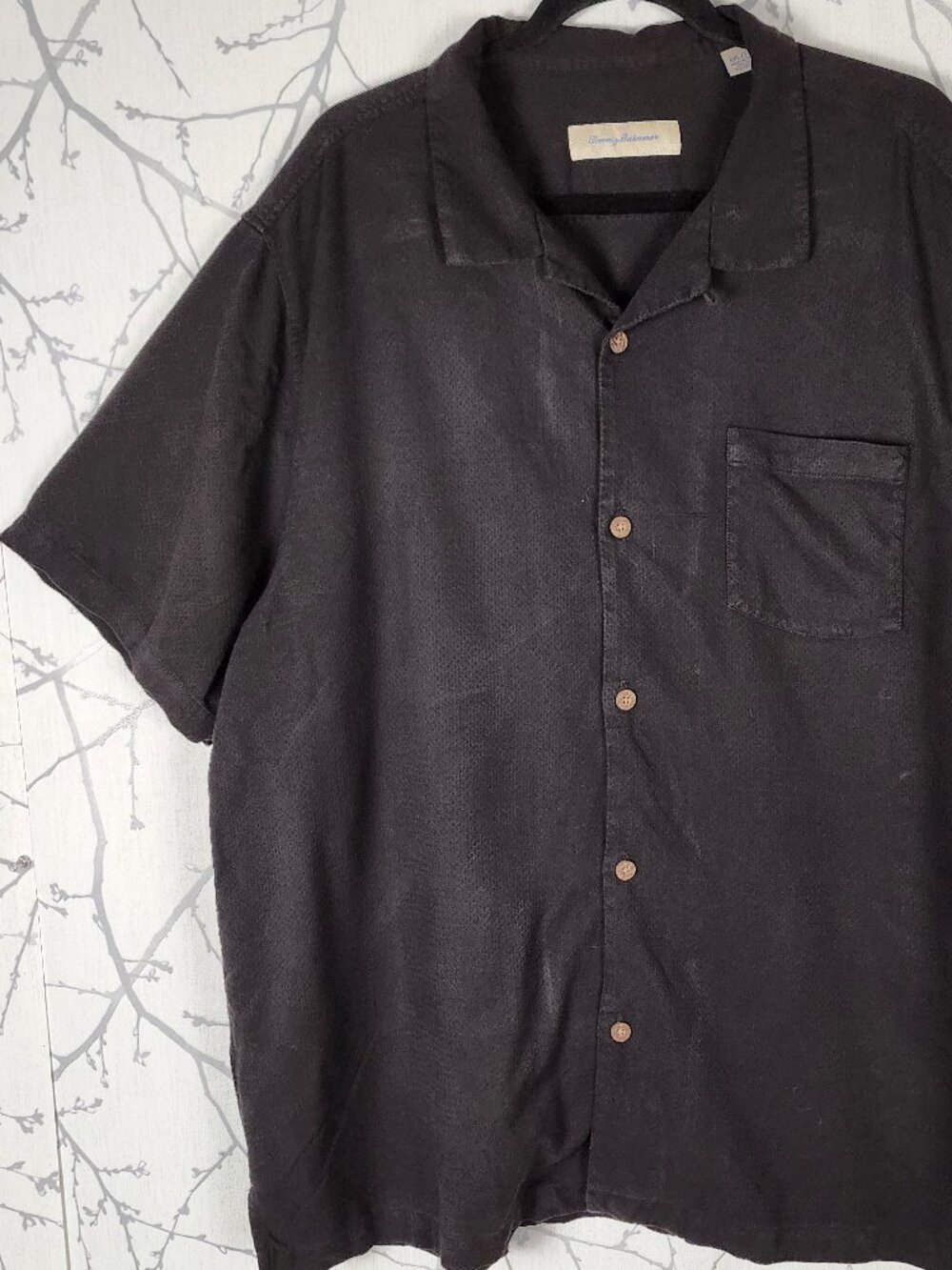 Tommy Bahama Black 70% Silk 30% Cotton Camp Shirt